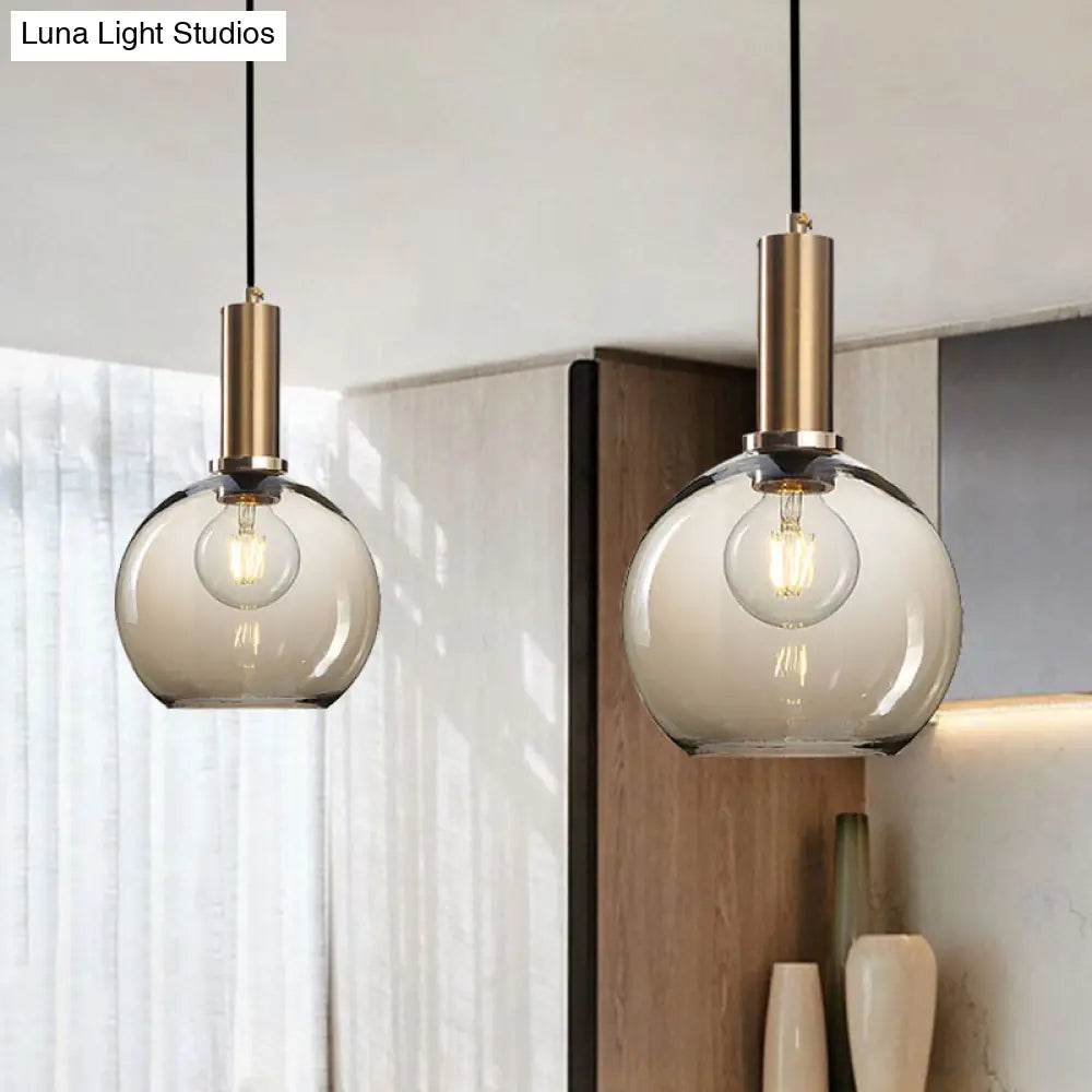 Amber/Clear Glass Curved Shade Pendant Light With Brass Lamp Socket Simple Style For Living Room