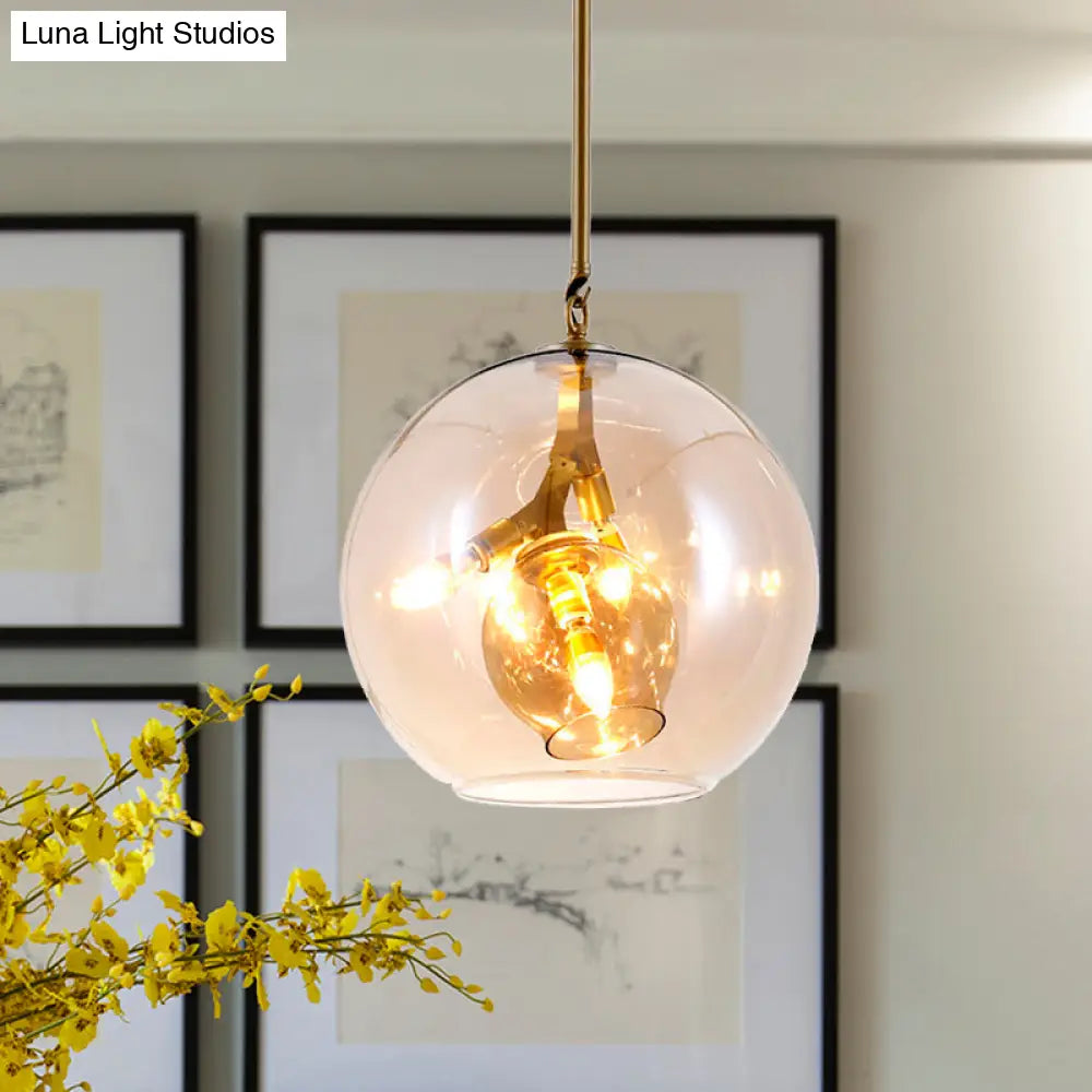 Modern Amber/Clear Glass Dining Room Chandelier With Triple Lights