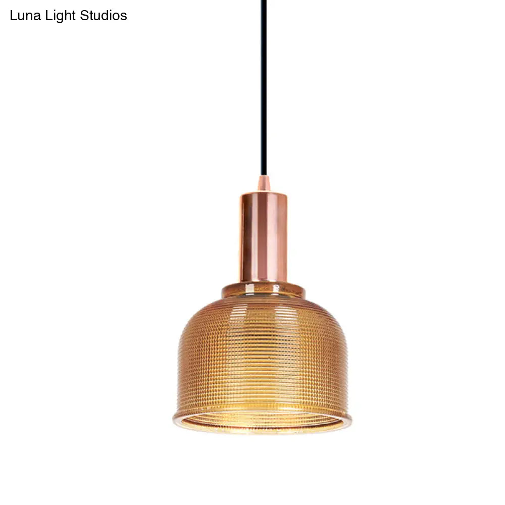 Modern Amber/Clear Glass Dome Pendant Light - Stylish Lighting For Living Rooms