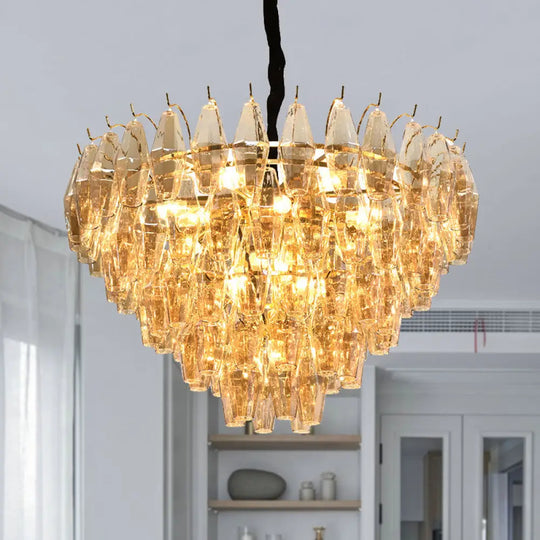 Modern Amber Glass Cone Hanging Ceiling Light With 7/9 Heads - Perfect Chandelier For Living Room