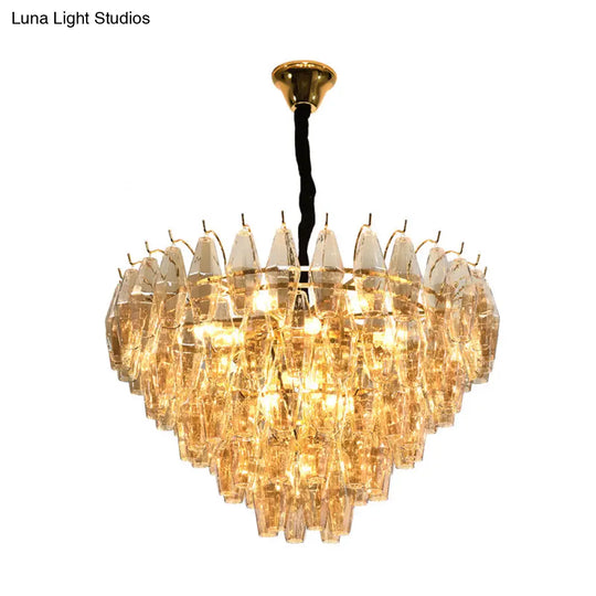 Modern Amber Glass Cone Hanging Ceiling Light With 7/9 Heads - Perfect Chandelier For Living Room