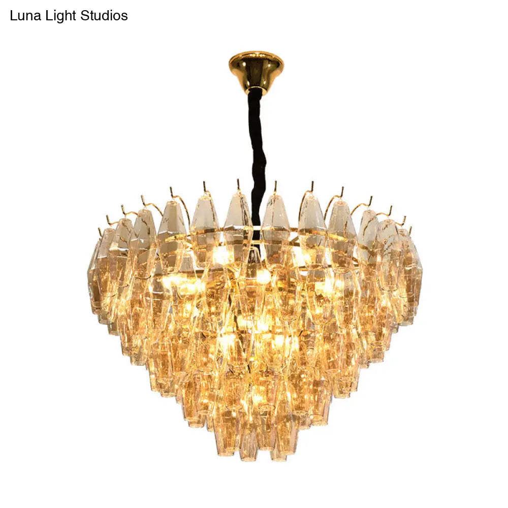 Modern Amber Glass Cone Hanging Ceiling Light With 7/9 Heads - Perfect Chandelier For Living Room