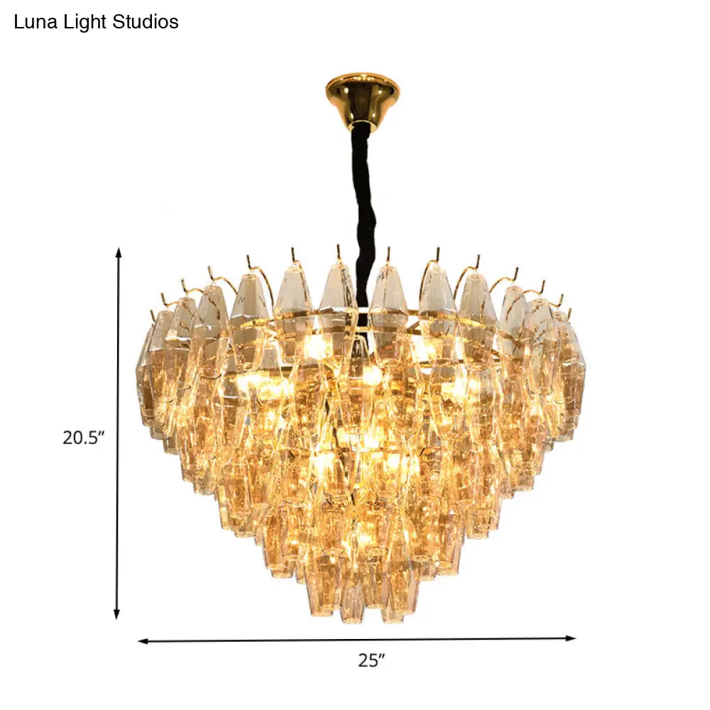 Modern Amber Glass Cone Hanging Ceiling Light With 7/9 Heads - Perfect Chandelier For Living Room