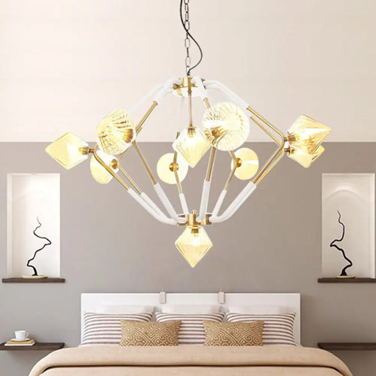 Modern Amber Glass Conical Chandelier - 10 Head Ceiling Lamp For Bedroom