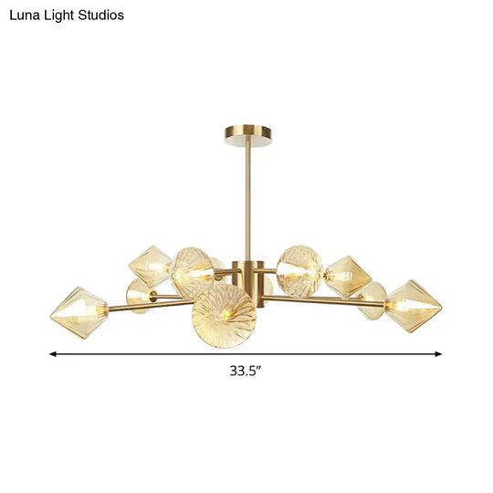 Modern Amber Glass Diamond Chandelier - 12 Head Bedroom Light Fixture