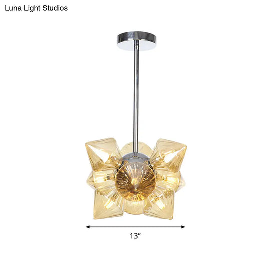 Modern Amber Glass Diamond Chandelier With Chrome Finish - 9/12 Heads Pendant Ceiling Light