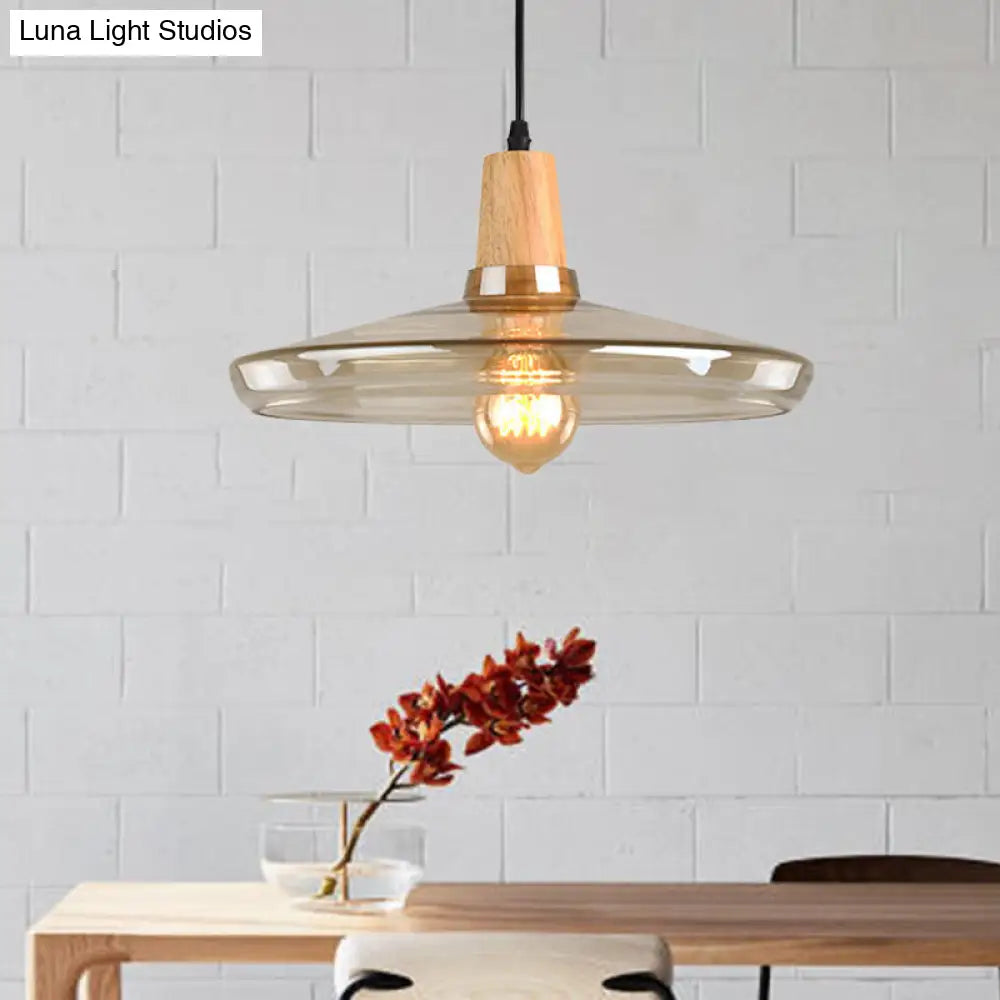 Modern Pendant Lamp With Amber Glass Shade - Barn/Disc/Trifle Hanging Light Kit 5.5/7.5/13 Wide