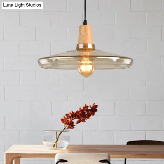 Modern Pendant Lamp With Amber Glass Shade - Barn/Disc/Trifle Hanging Light Kit 5.5/7.5/13 Wide