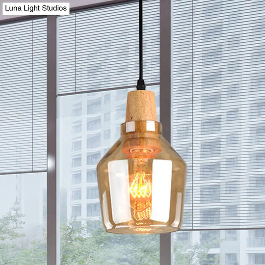 Modern Pendant Lamp With Amber Glass Shade - Barn/Disc/Trifle Hanging Light Kit 5.5/7.5/13 Wide