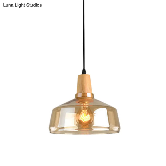 Modern Pendant Lamp With Amber Glass Shade - Barn/Disc/Trifle Hanging Light Kit 5.5/7.5/13 Wide