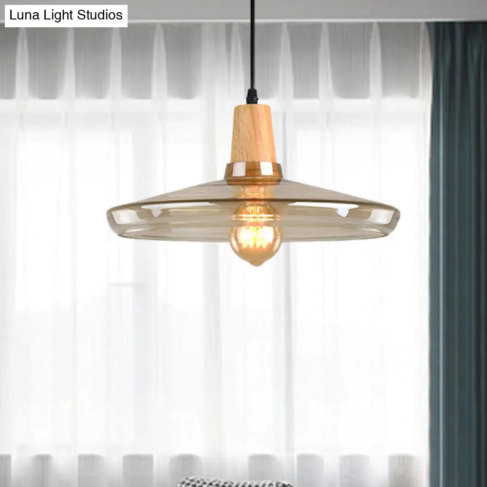 Modern Pendant Lamp With Amber Glass Shade - Barn/Disc/Trifle Hanging Light Kit 5.5/7.5/13 Wide / 13