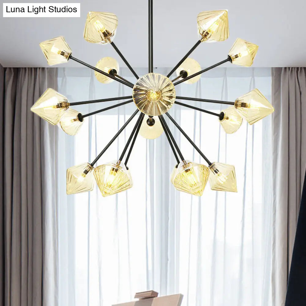 Sleek Semi Flush Light: Modern Amber Glass Shade Led Bulbs Ceiling Fixture - Ideal For Living Room