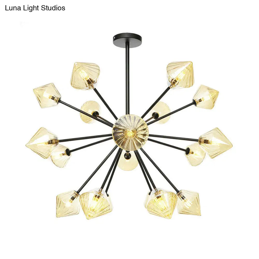 Sleek Semi Flush Light: Modern Amber Glass Shade Led Bulbs Ceiling Fixture - Ideal For Living Room