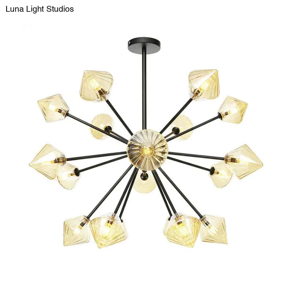 Modern Amber Glass Semi Flush Ceiling Light - 18 Bulbs Perfect For Living Room