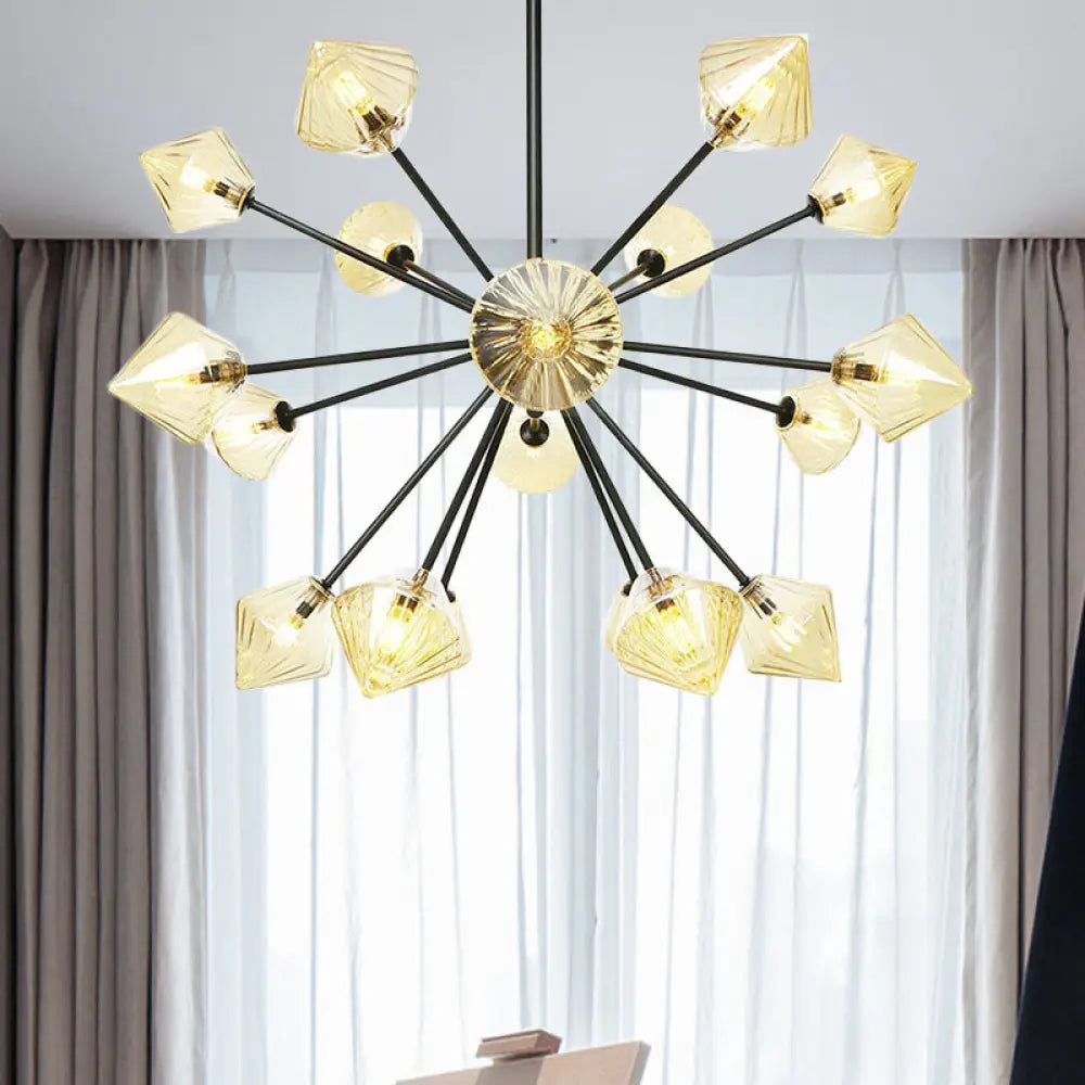 Modern Amber Glass Semi Flush Ceiling Light - 18 Bulbs Perfect For Living Room