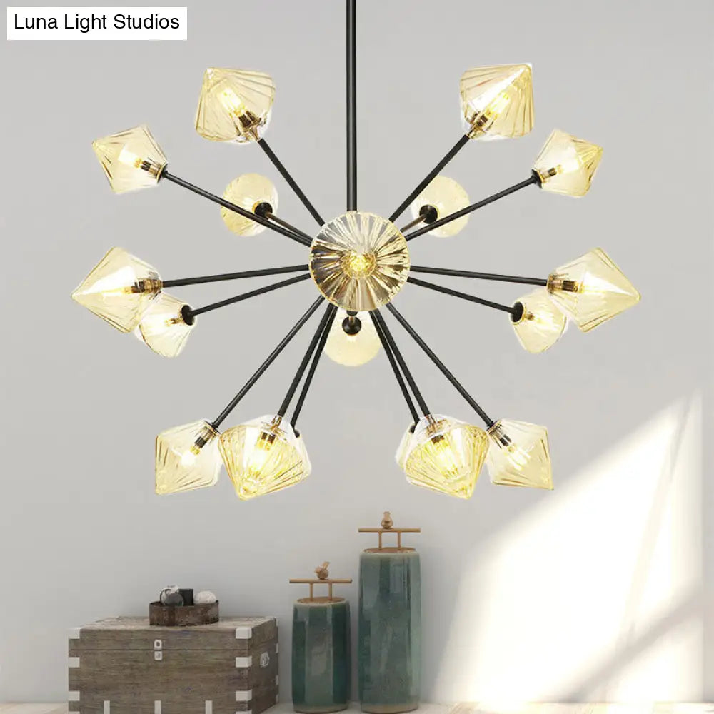 Modern Amber Glass Semi Flush Ceiling Light - 18 Bulbs Perfect For Living Room