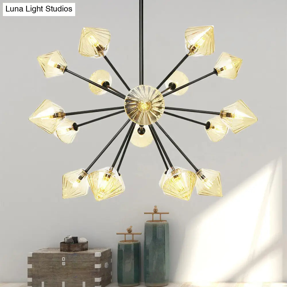 Sleek Semi Flush Light: Modern Amber Glass Shade Led Bulbs Ceiling Fixture - Ideal For Living Room