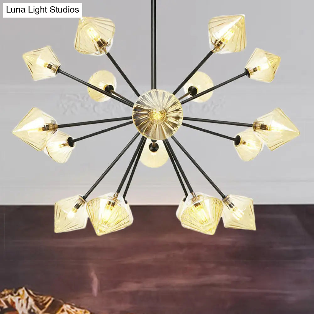 Modern Amber Glass Semi Flush Ceiling Light - 18 Bulbs Perfect For Living Room