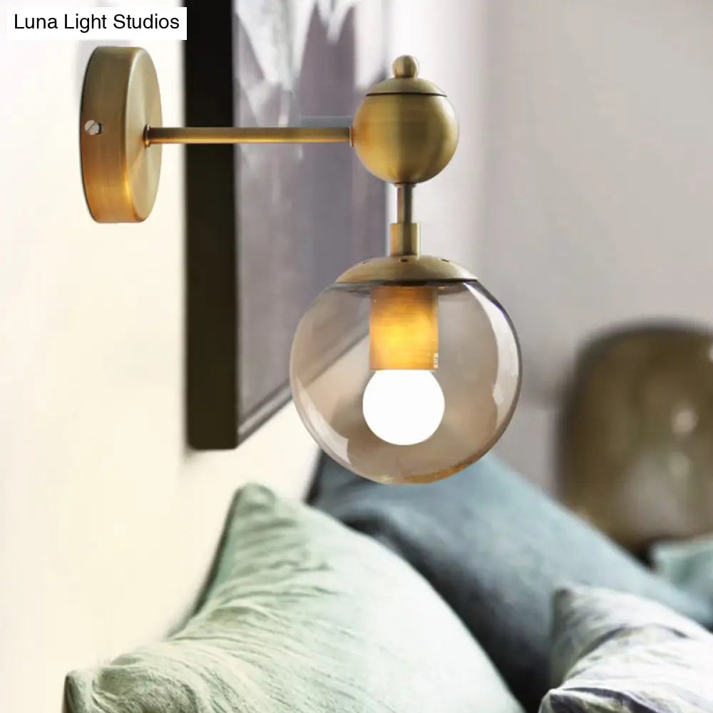 Modern Amber Glass Wall Sconce In Gold For Bedroom Lighting