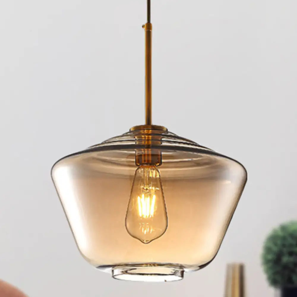 Modern Amber Pendant Lamp For Dining Room With Glass Shade – Triangle/Drum/Cone 6.5’/9’/12’