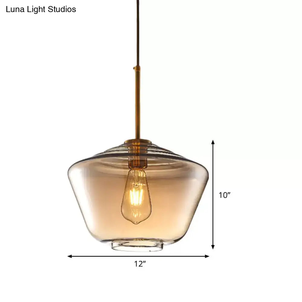 Modern Amber Pendant Lamp For Dining Room With Glass Shade – Triangle/Drum/Cone 6.5’/9’/12’ Wide