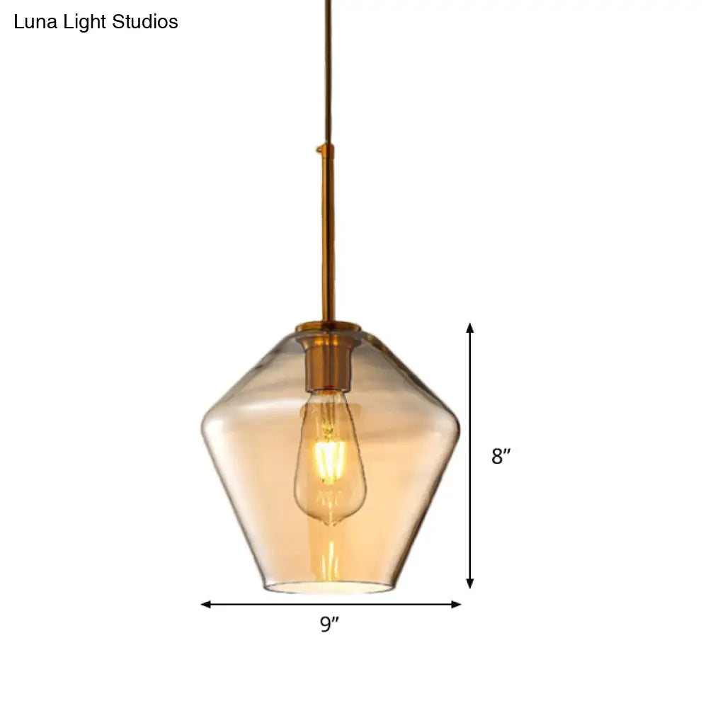 Modern Amber Pendant Lamp For Dining Room - Triangle Drum Cone Glass Shade 1 Light 6.5/9/12 Wide