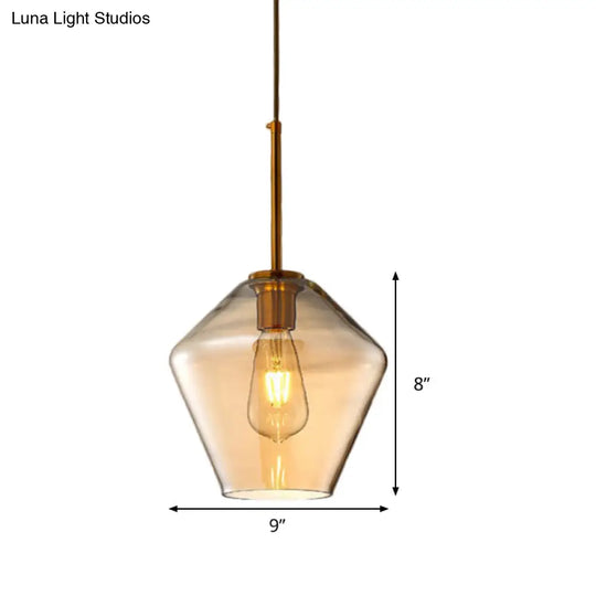 Modern Amber Pendant Lamp For Dining Room - Triangle Drum Cone Glass Shade 1 Light 6.5/9/12 Wide