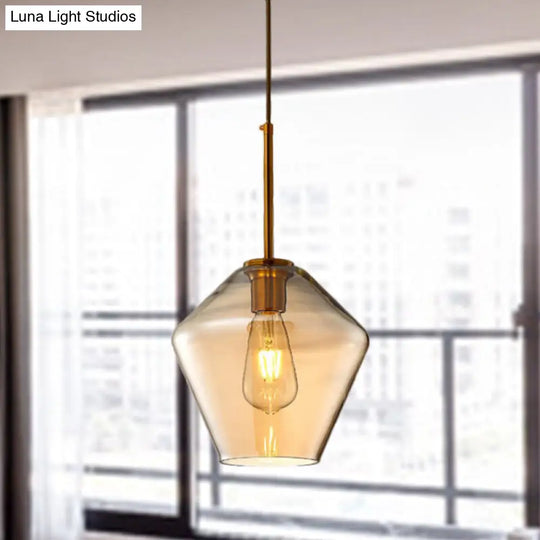 Modern Amber Pendant Lamp For Dining Room - Triangle Drum Cone Glass Shade 1 Light 6.5/9/12 Wide / 9