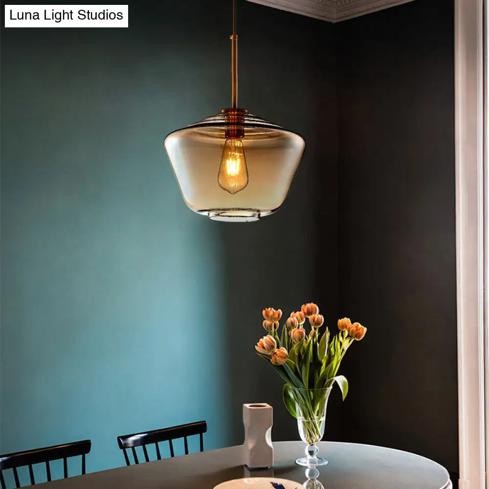 Modern Amber Pendant Lamp For Dining Room - Triangle Drum Cone Glass Shade 1 Light 6.5/9/12 Wide