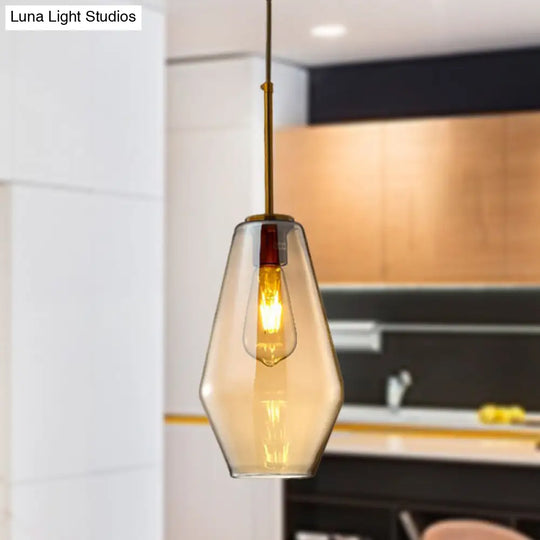 Modern Amber Pendant Lamp For Dining Room With Glass Shade – Triangle/Drum/Cone 6.5’/9’/12’ Wide