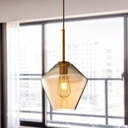 Modern Amber Pendant Lamp For Dining Room With Glass Shade – Triangle/Drum/Cone 6.5’/9’/12’