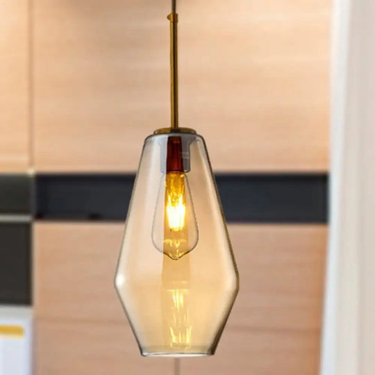 Modern Amber Pendant Lamp For Dining Room With Glass Shade – Triangle/Drum/Cone 6.5’/9’/12’