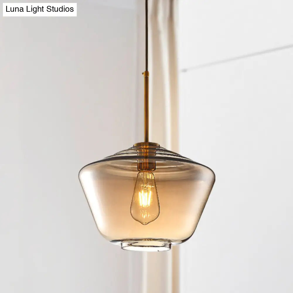 Modern Amber Pendant Lamp For Dining Room - Triangle Drum Cone Glass Shade 1 Light 6.5/9/12 Wide