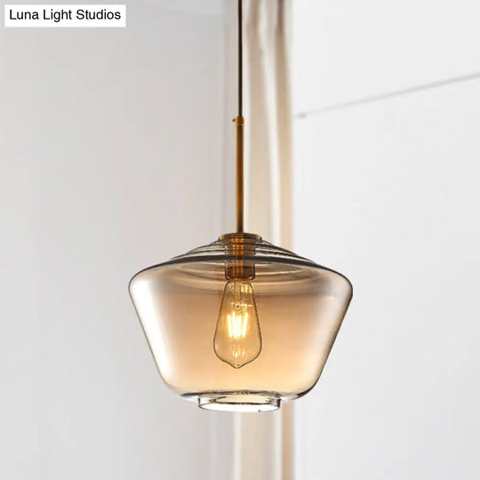 Modern Amber Pendant Lamp For Dining Room - Triangle Drum Cone Glass Shade 1 Light 6.5/9/12 Wide