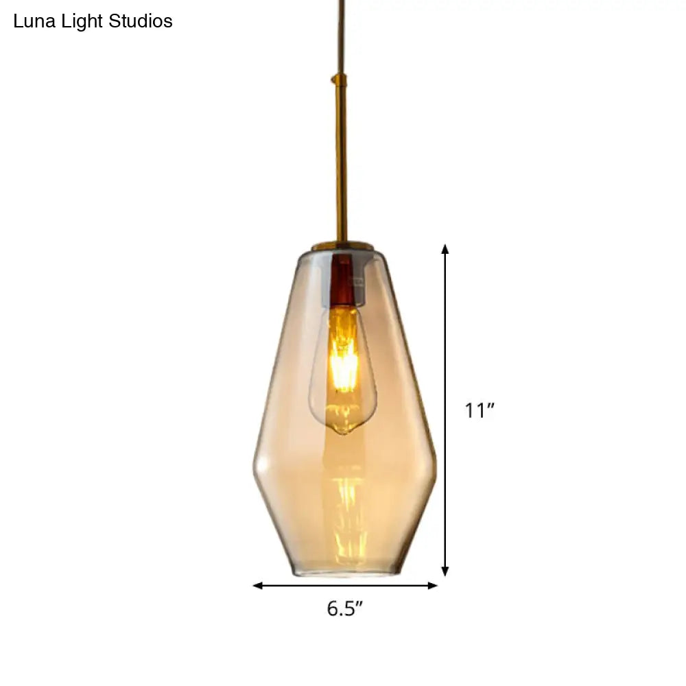 Modern Amber Pendant Lamp For Dining Room - Triangle Drum Cone Glass Shade 1 Light 6.5/9/12 Wide