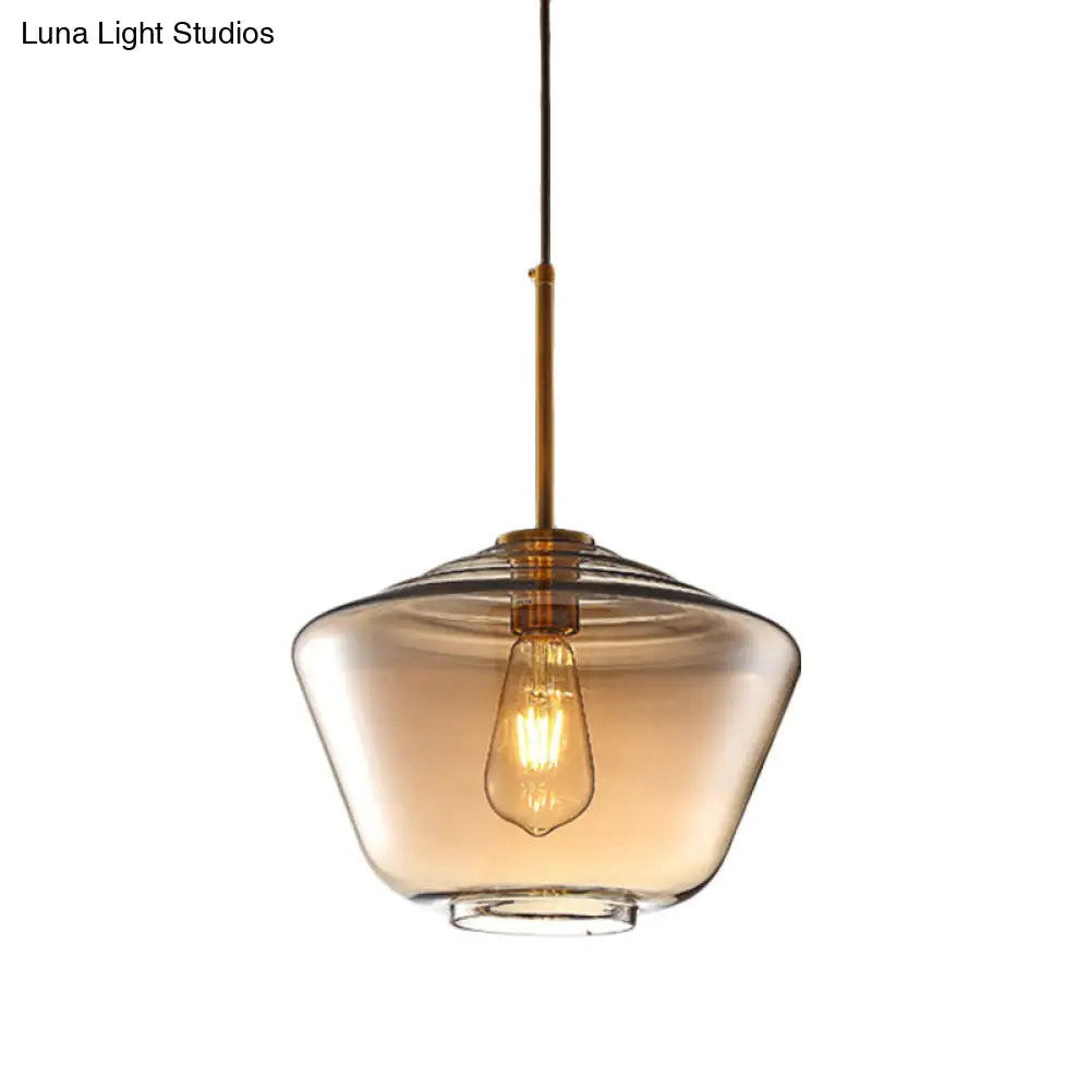 Modern Amber Pendant Lamp For Dining Room - Triangle Drum Cone Glass Shade 1 Light 6.5/9/12 Wide