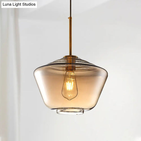 Modern Amber Pendant Lamp For Dining Room - Triangle Drum Cone Glass Shade 1 Light 6.5/9/12 Wide