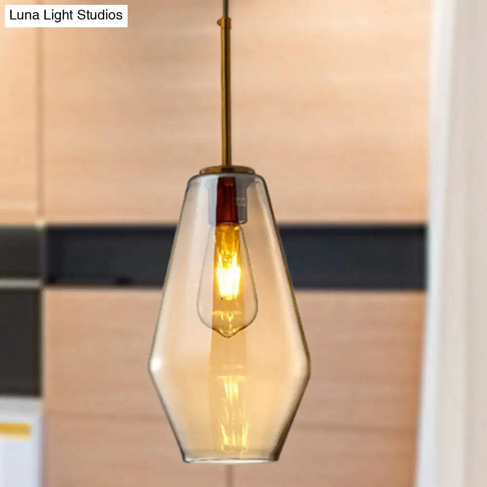 Modern Amber Pendant Lamp For Dining Room - Triangle Drum Cone Glass Shade 1 Light 6.5/9/12 Wide /