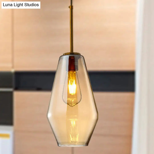 Modern Amber Pendant Lamp For Dining Room - Triangle Drum Cone Glass Shade 1 Light 6.5/9/12 Wide /