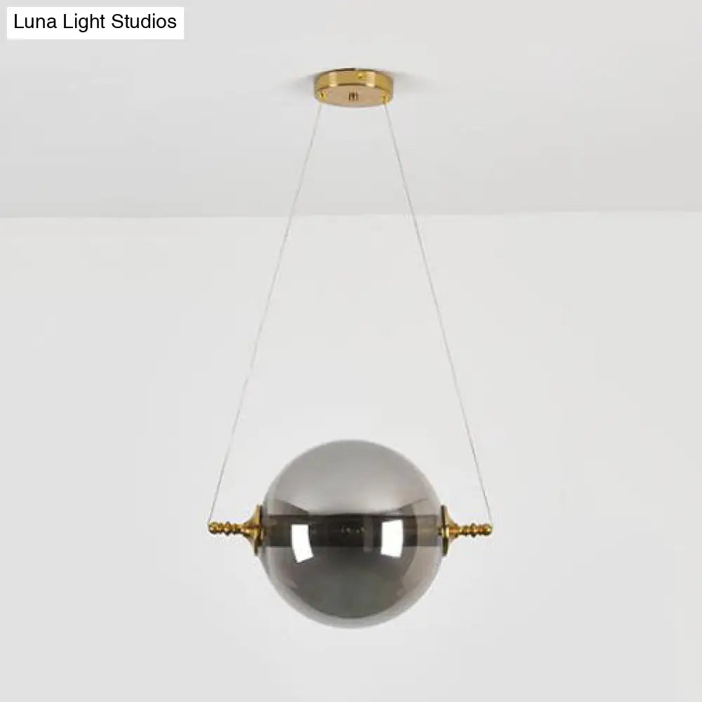 Modern Amber/Smoke/Tan Glass Ball Pendant Light For Bedroom - Led Ceiling Fixture