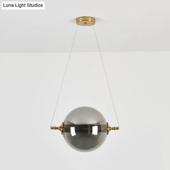 Modern Amber/Smoke/Tan Glass Ball Pendant Light For Bedroom - Led Ceiling Fixture