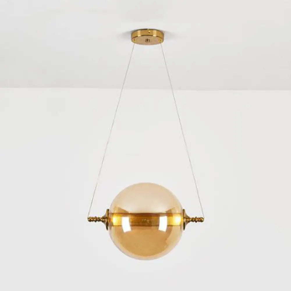 Modern Amber/Smoke/Tan Glass Ball Pendant Light For Bedroom - Led Ceiling Fixture Tan