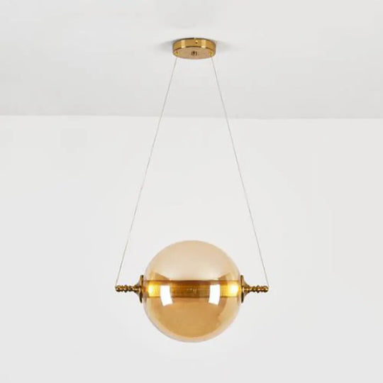 Modern Amber/Smoke/Tan Glass Ball Pendant Light For Bedroom - Led Ceiling Fixture Tan