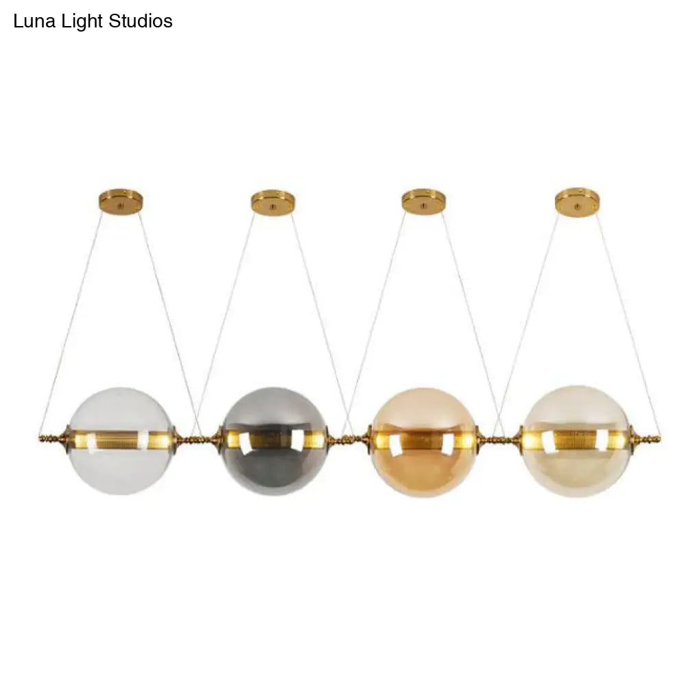 Modern Amber/Smoke/Tan Glass Ball Pendant Light For Bedroom - Led Ceiling Fixture