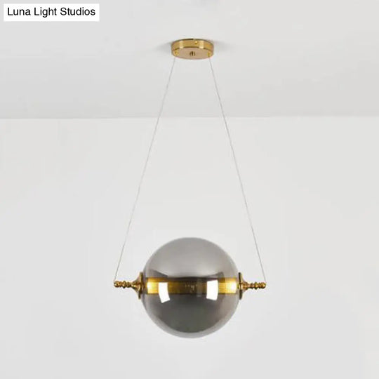 Modern Ball Pendant Amber/Smoke/Tan Glass Bedroom Ceiling Led Fixture Smoke Gray