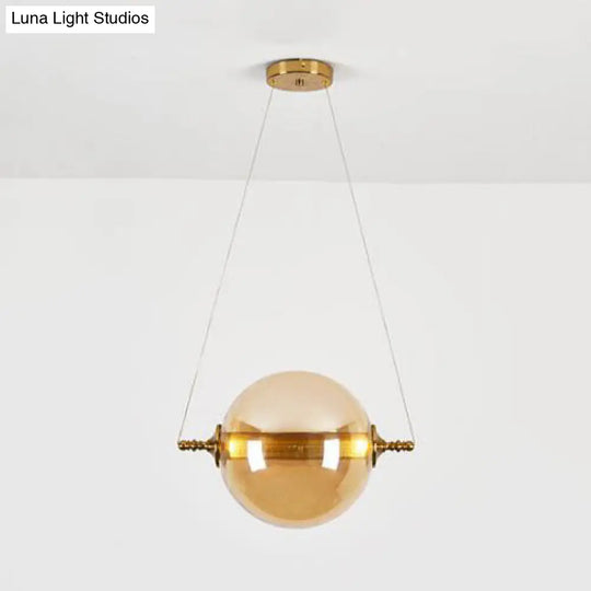 Modern Ball Pendant Amber/Smoke/Tan Glass Bedroom Ceiling Led Fixture Tan