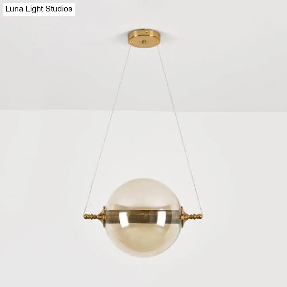 Modern Ball Pendant Amber/Smoke/Tan Glass Bedroom Ceiling Led Fixture