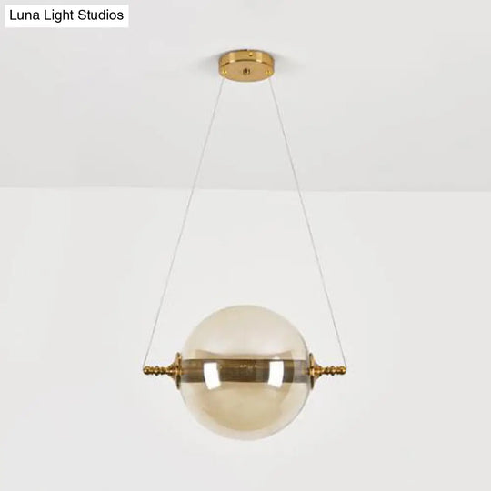 Modern Ball Pendant Amber/Smoke/Tan Glass Bedroom Ceiling Led Fixture