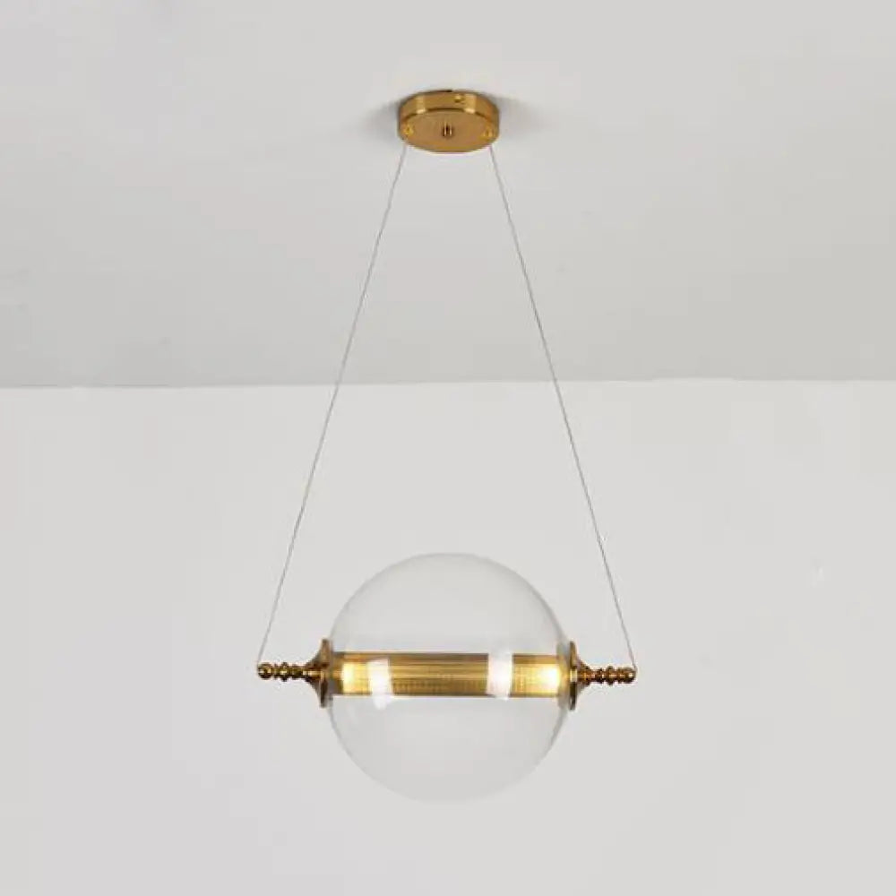 Modern Amber/Smoke/Tan Glass Ball Pendant Light For Bedroom - Led Ceiling Fixture Clear