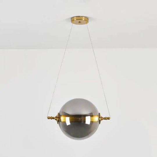 Modern Amber/Smoke/Tan Glass Ball Pendant Light For Bedroom - Led Ceiling Fixture Smoke Gray